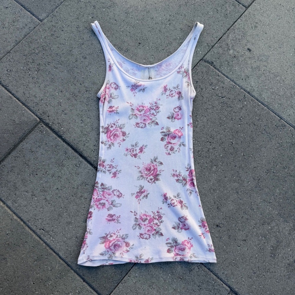 Mossimo Supply Co Floral Ribbed Tank Top Pink Rose Long & Lean Small